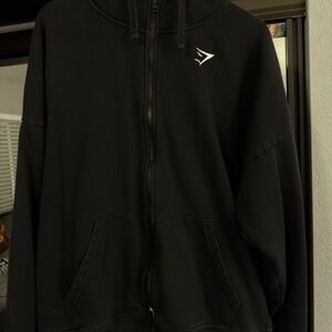 Gymshark Black Full-Zip Hoodie with White Tag Detail